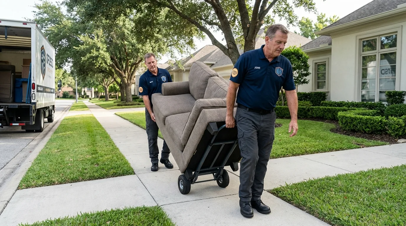 Local residential moving crew loading furniture in Valley Mills, TX