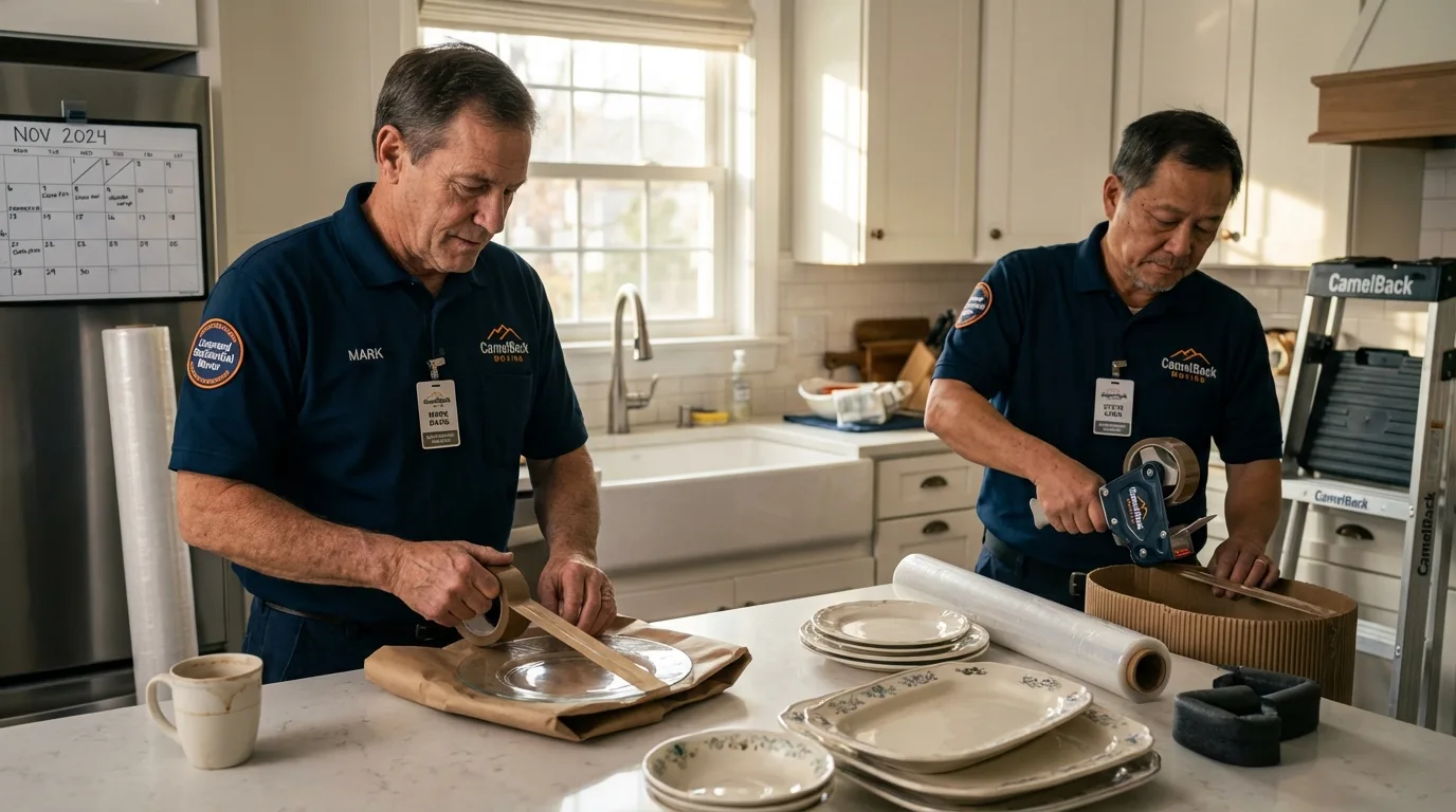 Professional crew packing kitchen dishware in Valley Mills, TX